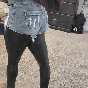 AKIRA Black Leggings with Denim Shorts Overlay